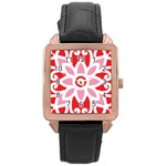 A Red And White Pattern With A Flower On It Rose Gold Leather Watch 