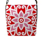 A Red And White Pattern With A Flower On It Flap Closure Messenger Bag (L)