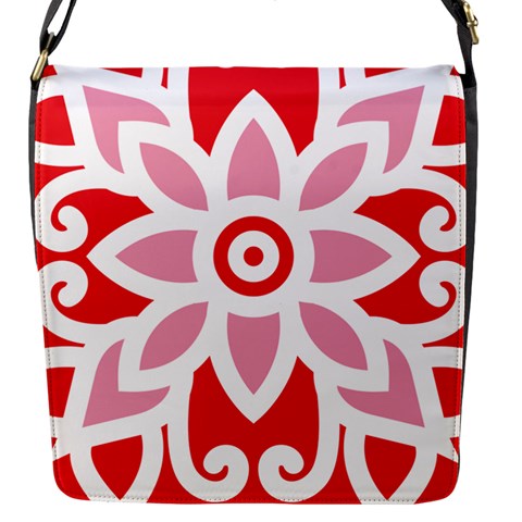 A Red And White Pattern With A Flower On It Flap Closure Messenger Bag (S) from ArtsNow.com Front