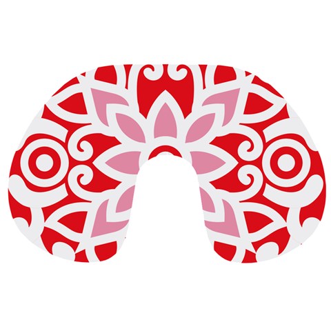 A Red And White Pattern With A Flower On It Travel Neck Pillow from ArtsNow.com Front