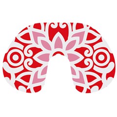 A Red And White Pattern With A Flower On It Travel Neck Pillow from ArtsNow.com Front