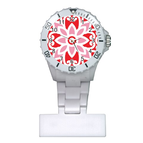 A Red And White Pattern With A Flower On It Plastic Nurses Watch from ArtsNow.com Front