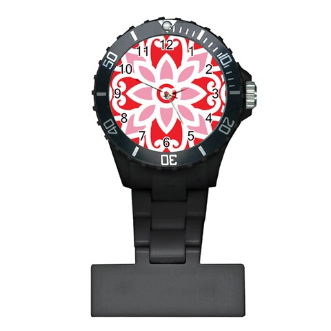 A Red And White Pattern With A Flower On It Plastic Nurses Watch from ArtsNow.com Front