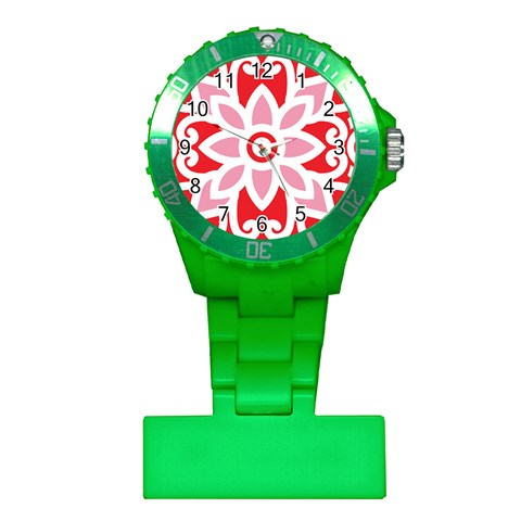 A Red And White Pattern With A Flower On It Plastic Nurses Watch from ArtsNow.com Front