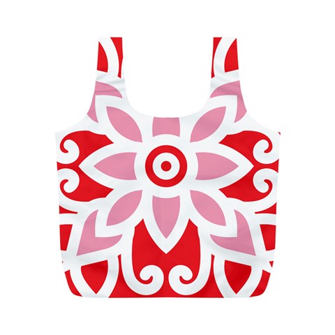 A Red And White Pattern With A Flower On It Full Print Recycle Bag (M) from ArtsNow.com Front