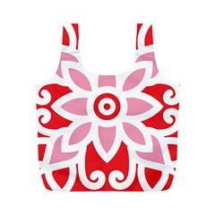 A Red And White Pattern With A Flower On It Full Print Recycle Bag (M) from ArtsNow.com Front