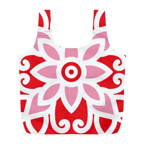 A Red And White Pattern With A Flower On It Full Print Recycle Bag (L) from ArtsNow.com Front