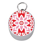 A Red And White Pattern With A Flower On It Mini Silver Compasses