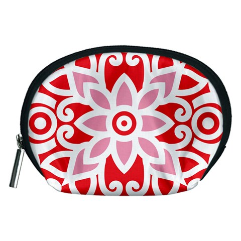 A Red And White Pattern With A Flower On It Accessory Pouch (Medium) from ArtsNow.com Front