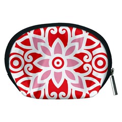 A Red And White Pattern With A Flower On It Accessory Pouch (Medium) from ArtsNow.com Back