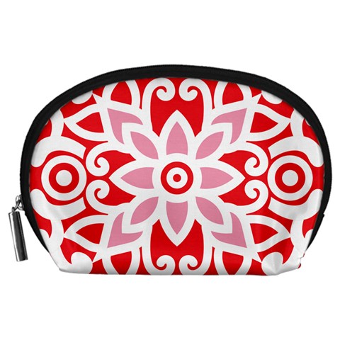 A Red And White Pattern With A Flower On It Accessory Pouch (Large) from ArtsNow.com Front