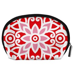 A Red And White Pattern With A Flower On It Accessory Pouch (Large) from ArtsNow.com Back