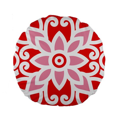 A Red And White Pattern With A Flower On It Standard 15  Premium Flano Round Cushions from ArtsNow.com Front