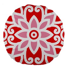 A Red And White Pattern With A Flower On It Large 18  Premium Flano Round Cushions from ArtsNow.com Back