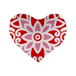 A Red And White Pattern With A Flower On It Standard 16  Premium Flano Heart Shape Cushions