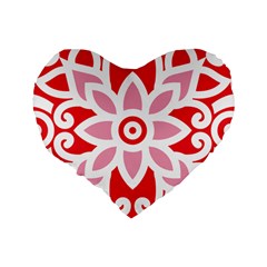 A Red And White Pattern With A Flower On It Standard 16  Premium Flano Heart Shape Cushions from ArtsNow.com Back