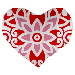 A Red And White Pattern With A Flower On It Large 19  Premium Flano Heart Shape Cushions from ArtsNow.com Front