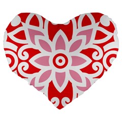 A Red And White Pattern With A Flower On It Large 19  Premium Flano Heart Shape Cushions from ArtsNow.com Back