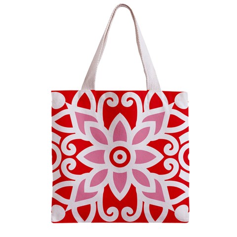 A Red And White Pattern With A Flower On It Zipper Grocery Tote Bag from ArtsNow.com Front