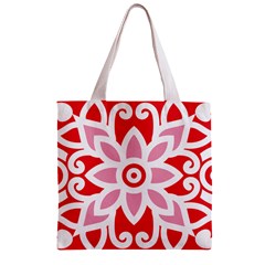 A Red And White Pattern With A Flower On It Zipper Grocery Tote Bag from ArtsNow.com Back