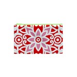 A Red And White Pattern With A Flower On It Cosmetic Bag (XS)