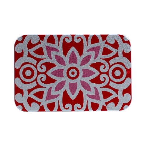 A Red And White Pattern With A Flower On It Open Lid Metal Box (Silver)   from ArtsNow.com Front