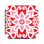 A Red And White Pattern With A Flower On It Square Metal Box (Black)