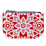 A Red And White Pattern With A Flower On It Large Coin Purse