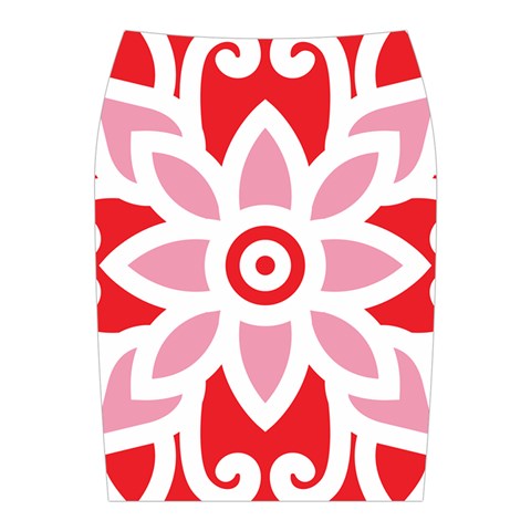 A Red And White Pattern With A Flower On It Midi Wrap Pencil Skirt from ArtsNow.com Back