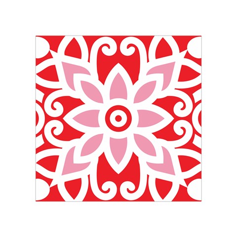 A Red And White Pattern With A Flower On It Square Tapestry (Small) from ArtsNow.com Front