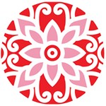 A Red And White Pattern With A Flower On It Wooden Bottle Opener (Round)