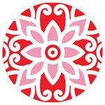 A Red And White Pattern With A Flower On It Round Trivet