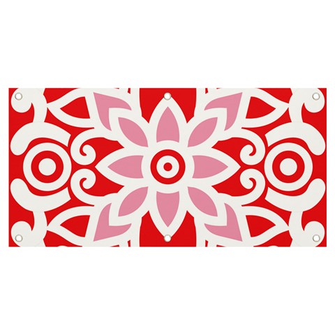 A Red And White Pattern With A Flower On It Banner and Sign 4  x 2  from ArtsNow.com Front