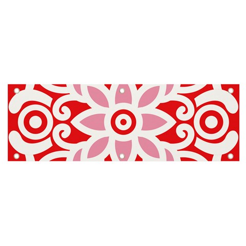 A Red And White Pattern With A Flower On It Banner and Sign 6  x 2  from ArtsNow.com Front