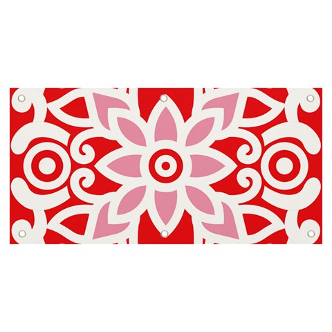 A Red And White Pattern With A Flower On It Banner and Sign 6  x 3  from ArtsNow.com Front