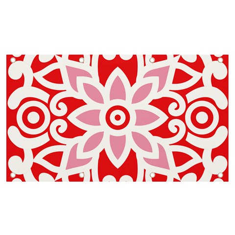 A Red And White Pattern With A Flower On It Banner and Sign 7  x 4  from ArtsNow.com Front