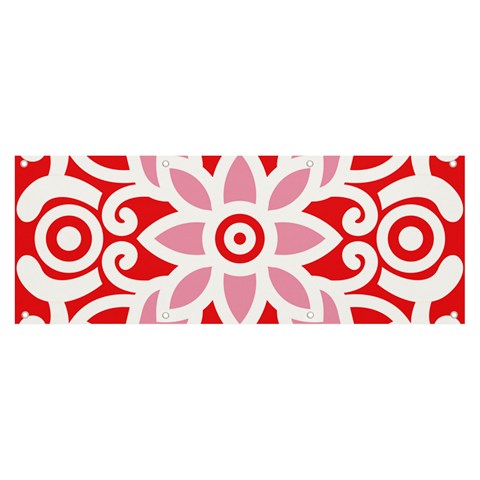 A Red And White Pattern With A Flower On It Banner and Sign 8  x 3  from ArtsNow.com Front