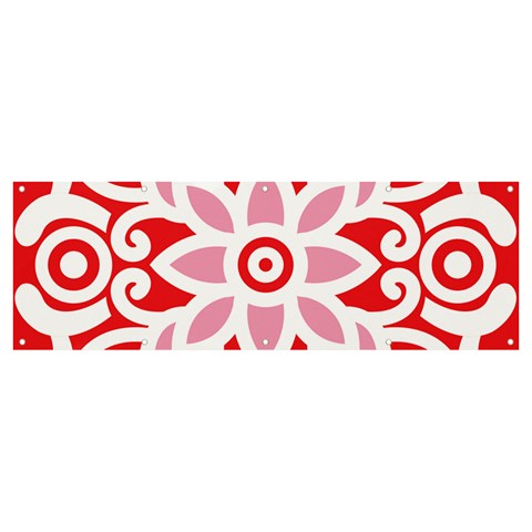 A Red And White Pattern With A Flower On It Banner and Sign 12  x 4  from ArtsNow.com Front