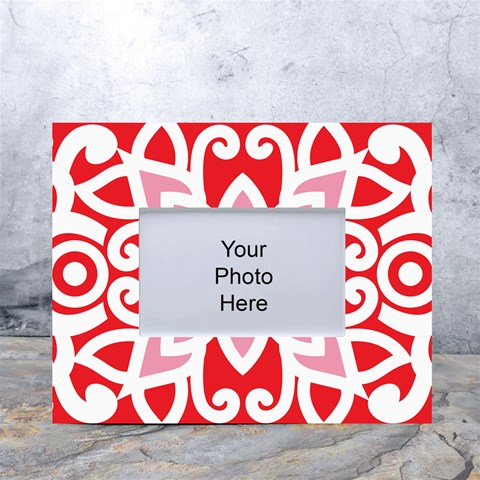 A Red And White Pattern With A Flower On It White Tabletop Photo Frame 4 x6  from ArtsNow.com Front