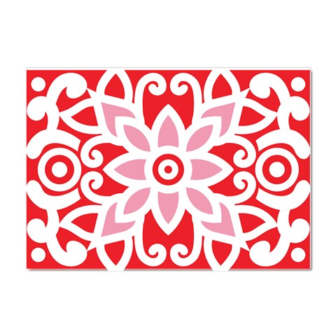 A Red And White Pattern With A Flower On It Crystal Sticker (A4) from ArtsNow.com Front