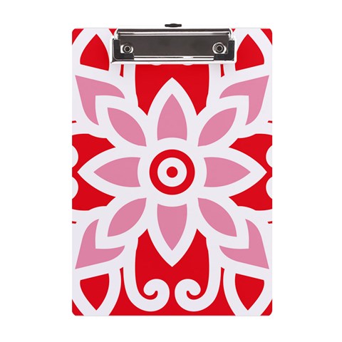 A Red And White Pattern With A Flower On It A5 Acrylic Clipboard from ArtsNow.com Front