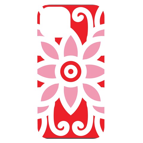 A Red And White Pattern With A Flower On It iPhone 14 Black UV Print Case from ArtsNow.com Front