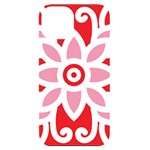 A Red And White Pattern With A Flower On It iPhone 14 Black UV Print Case