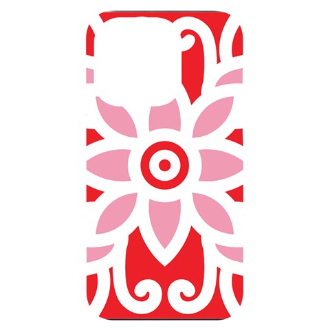 A Red And White Pattern With A Flower On It iPhone 14 Pro Black UV Print Case from ArtsNow.com Front