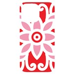 A Red And White Pattern With A Flower On It iPhone 14 Pro Max Black UV Print Case