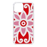 A Red And White Pattern With A Flower On It iPhone 14 TPU UV Print Case