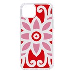 A Red And White Pattern With A Flower On It iPhone 14 Plus TPU UV Print Case