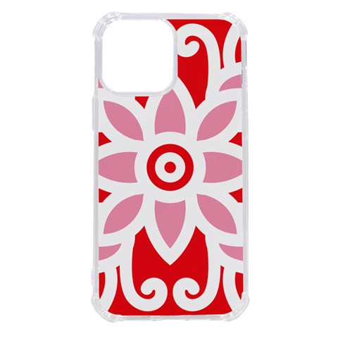 A Red And White Pattern With A Flower On It iPhone 13 Pro Max TPU UV Print Case from ArtsNow.com Front