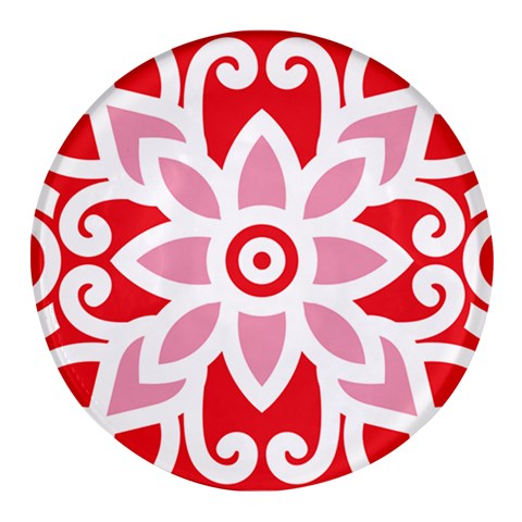 A Red And White Pattern With A Flower On It Round Glass Fridge Magnet (4 pack) from ArtsNow.com Front