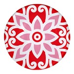 A Red And White Pattern With A Flower On It Round Glass Fridge Magnet (4 pack)